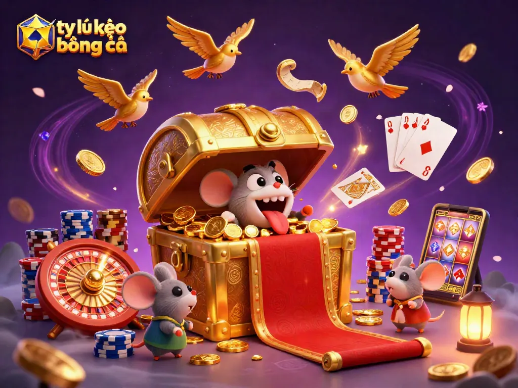 Experience the thrilling world of tỷ lệ kèo bóng đá with an exciting scene featuring golden treasures and vibrant casino elements.