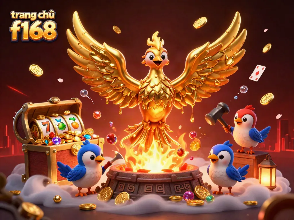 Engage with exciting gameplay at trang chủ f168 featuring a golden phoenix and vibrant slot machines.