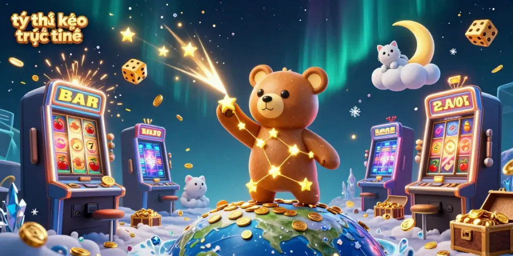 Experience thrilling tỷ lệ kèo trực tuyến in this vibrant casino-themed illustration with dynamic characters and gaming elements.