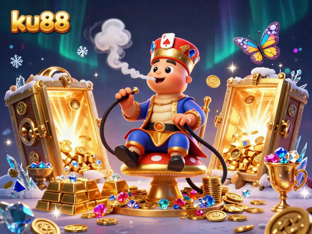 ku88 showcases vibrant casino excitement with a whimsical caterpillar and luxurious thematic elements.
