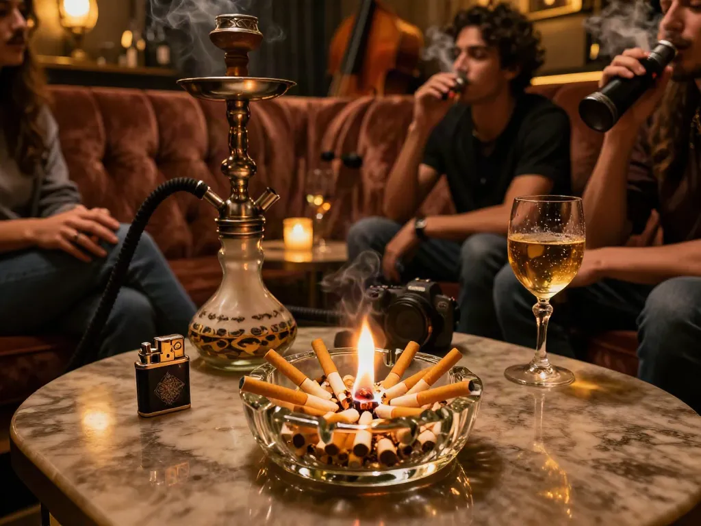 Gathering in a cozy lounge with friends enjoying rokok 88 cigarettes, drinks, and a warm ambiance.