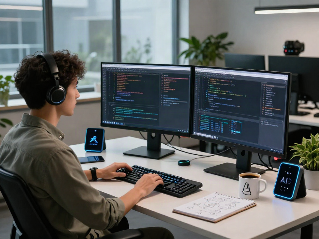 Explore crush ai technology in a modern workspace with coding, innovative tools, and vibrant atmosphere.